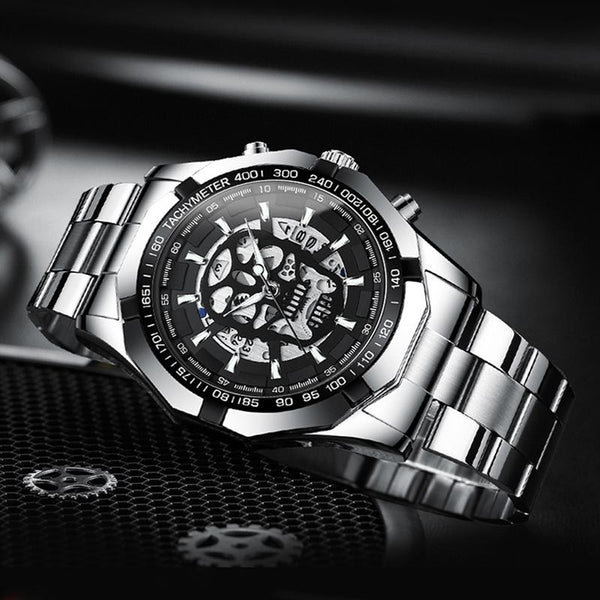 Waterproof Luminous Skeleton Watch 30M White Steel Black Watches