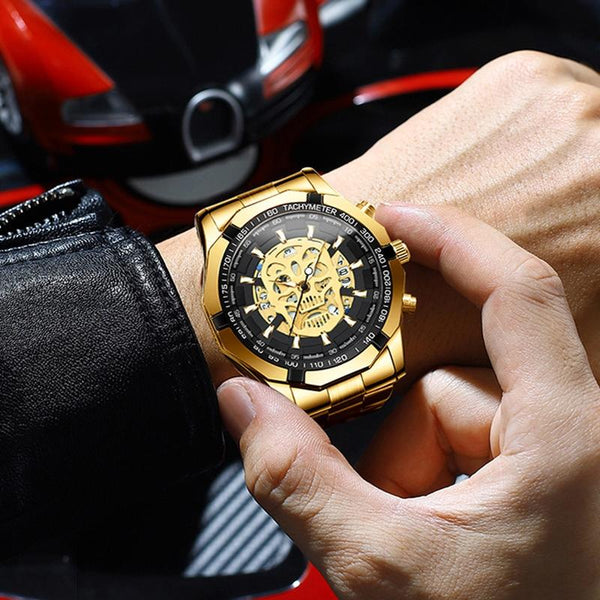 Waterproof Luminous Skeleton Watch 30M White Steel Black Watches