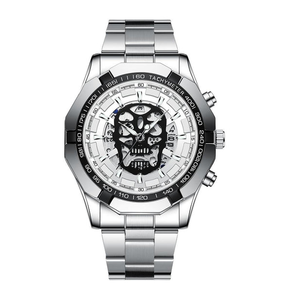 Waterproof Luminous Skeleton Watch 30M White Steel Black Watches