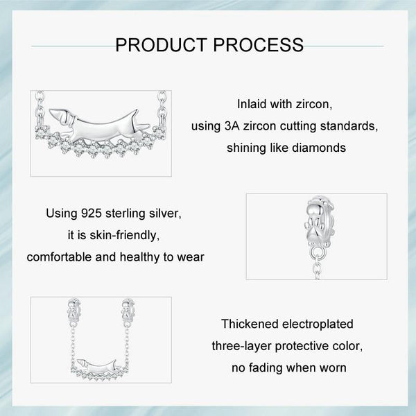 925 Sterling Silver Dachshund Beaded Bracelet Charms & Pendants
