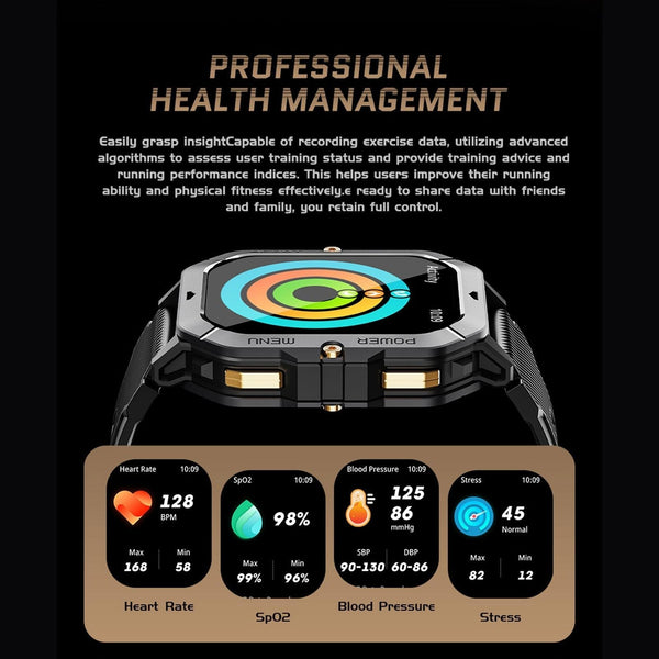 2.02 Inch Sport Smart Watch Support Bluetooth Call / Sleep Blood Oxygen Heart Rate Pressure Health Monitor Black Smart Watches