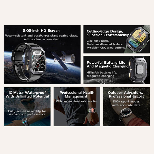 2.02 Inch Sport Smart Watch Support Bluetooth Call / Sleep Blood Oxygen Heart Rate Pressure Health Monitor Black Smart Watches