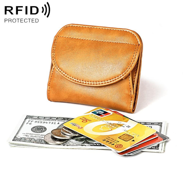 Women Leather Rfid Blocking Coin Purse Compact Design Brown Wallets