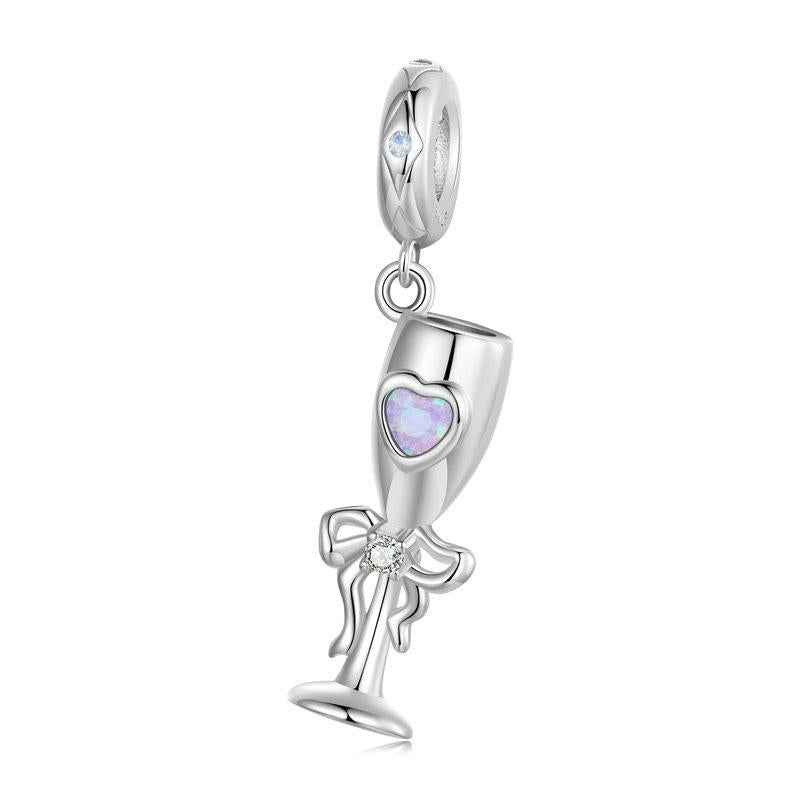 925 Sterling Silver Romantic Platinum Champagne Goblet Pendant Charms & Pendants