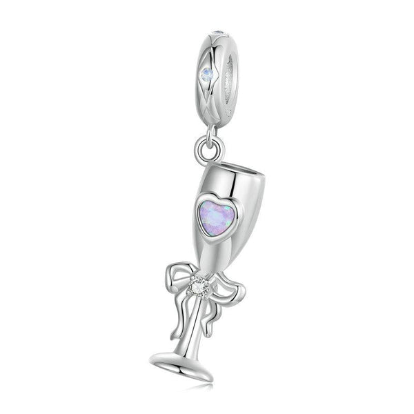 925 Sterling Silver Romantic Platinum Champagne Goblet Pendant Charms & Pendants