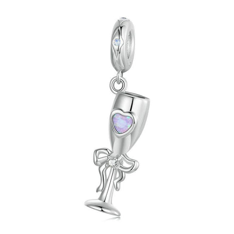 925 Sterling Silver Romantic Platinum Champagne Goblet Pendant Charms & Pendants