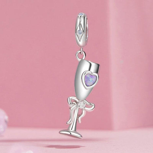 925 Sterling Silver Romantic Platinum Champagne Goblet Pendant Charms & Pendants
