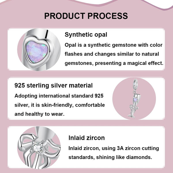 925 Sterling Silver Romantic Platinum Champagne Goblet Pendant Charms & Pendants