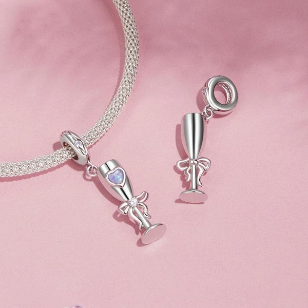 925 Sterling Silver Romantic Platinum Champagne Goblet Pendant Charms & Pendants