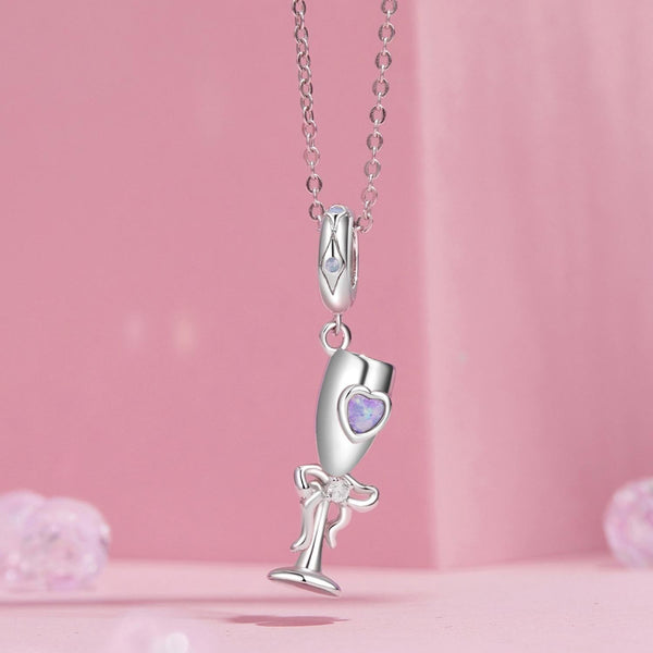 925 Sterling Silver Romantic Platinum Champagne Goblet Pendant Charms & Pendants