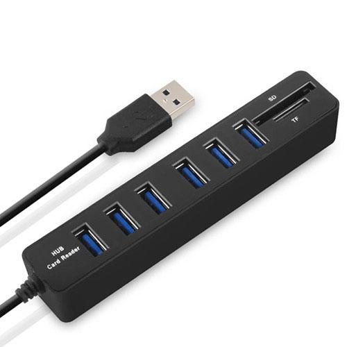6 Port Usb Hub With Tf / Sd Card Reader High Speed Black Usb Cables Hubs & Adapters