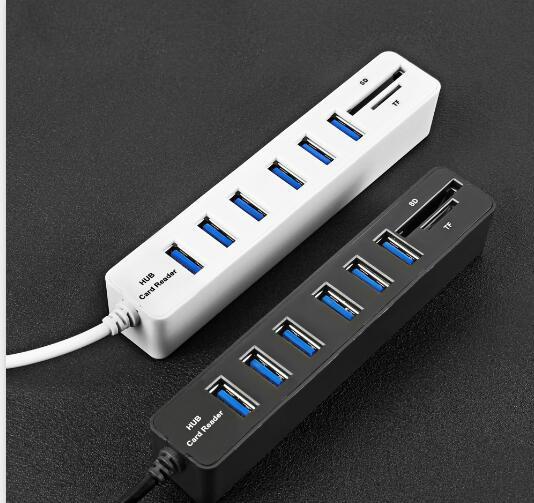 6 Port Usb Hub With Tf / Sd Card Reader High Speed Black Usb Cables Hubs & Adapters