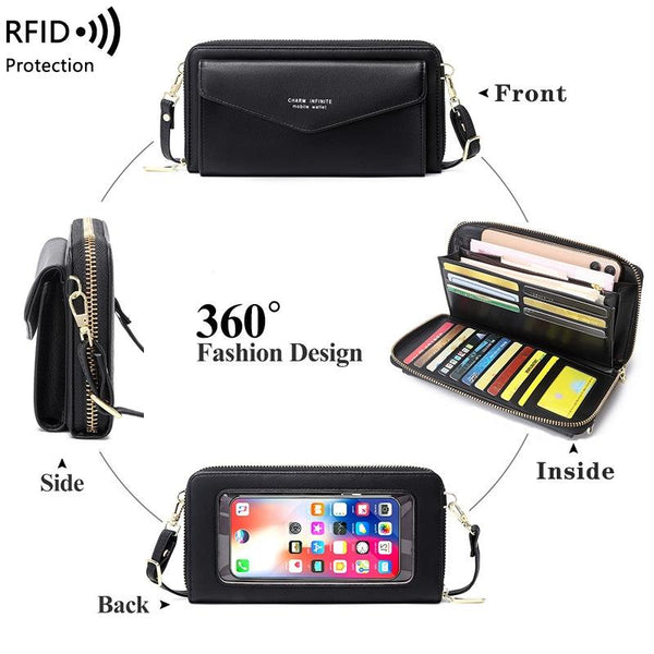 Anti Theft Rfid Cross Body Phone Bag With Touch Screen Black Other Mobile Accessories