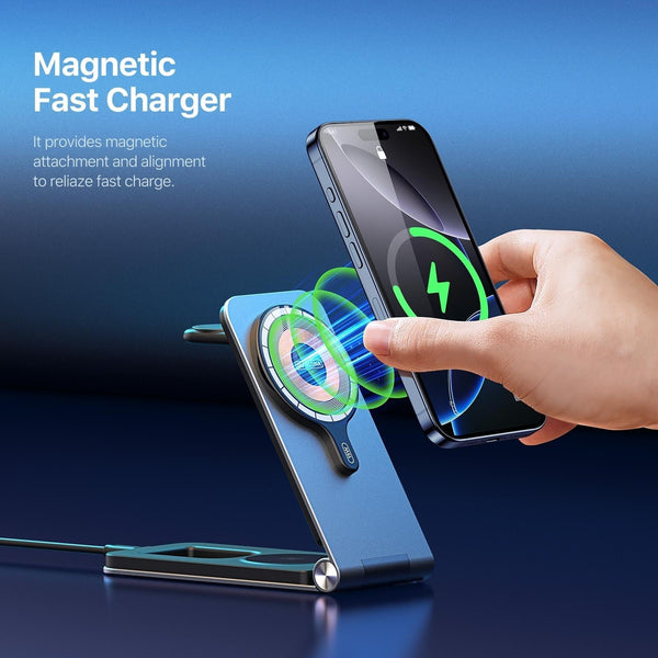 15W 3 In Foldable Mag Netic Wireless Charger Grey Chargers & Cradles