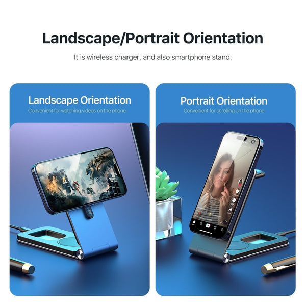 15W 3 In Foldable Mag Netic Wireless Charger Grey Chargers & Cradles