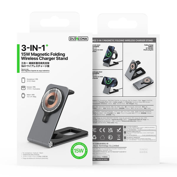 15W 3 In Foldable Mag Netic Wireless Charger Grey Chargers & Cradles