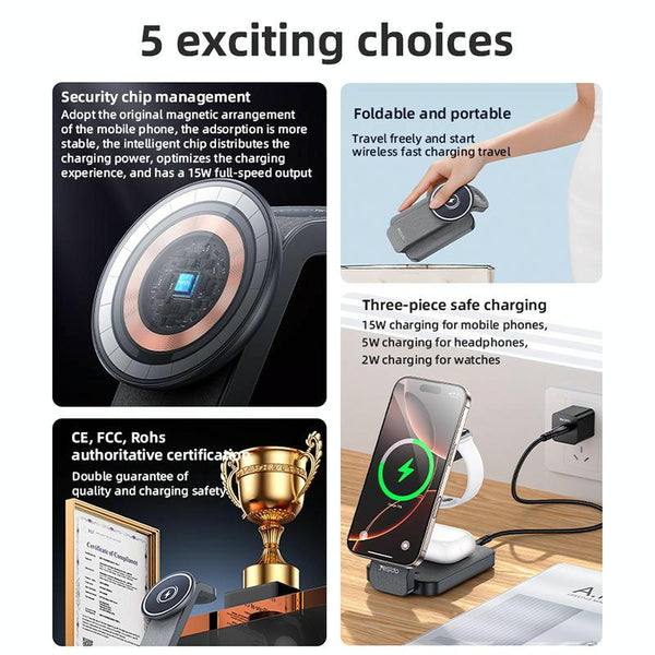 4 In 1 Magnetic Wireless Charging Stand With Night Light Chargers & Cradles