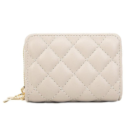 Double Layer Zipper Wallet Multi Card Slot Large Capacity Rhombus Design Beige Wallets