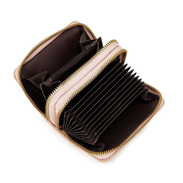 Double Layer Zipper Wallet Multi Card Slot Large Capacity Rhombus Design Beige Wallets