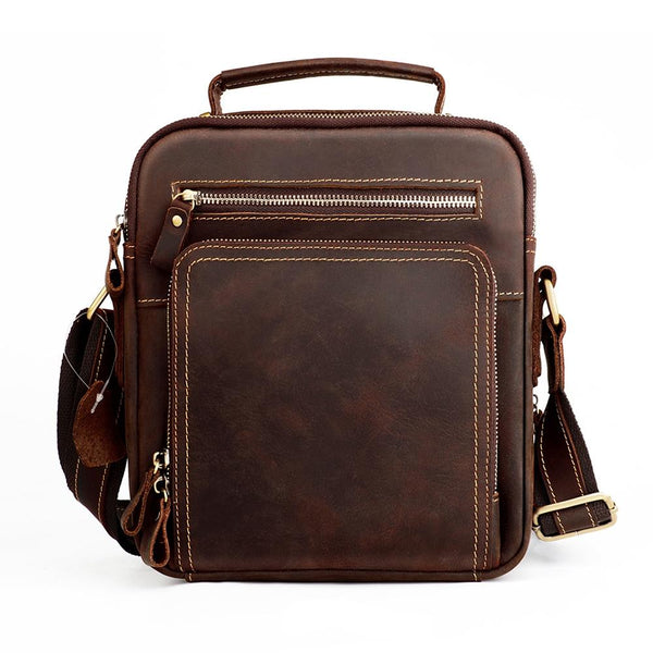 Men Crazy Horse Leather Crossbody Bag Durable & Stylish Coffee Bags