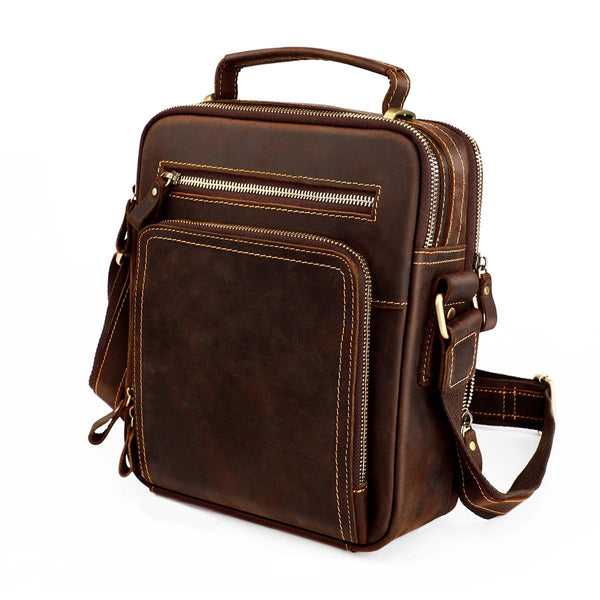 Men Crazy Horse Leather Crossbody Bag Durable & Stylish Coffee Bags