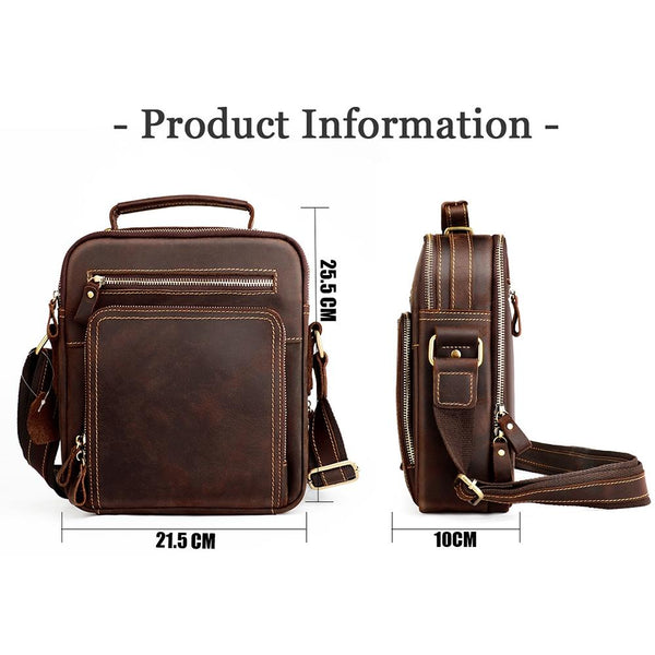 Men Crazy Horse Leather Crossbody Bag Durable & Stylish Coffee Bags