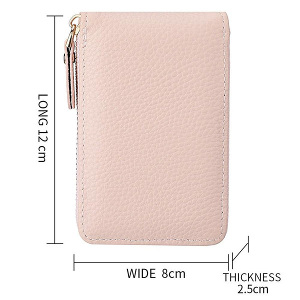 Multi Slot Short Card Holder With Zipper Coin Purse Leather Black Business Card Holders