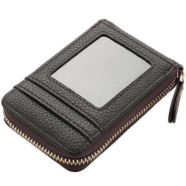 Multi Slot Short Card Holder With Zipper Coin Purse Leather Black Business Card Holders