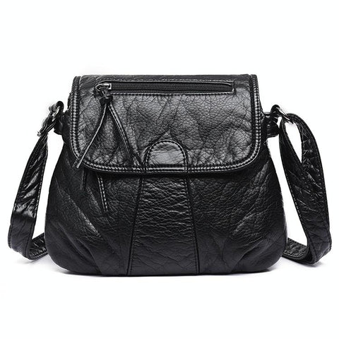 Soft Washed Leather Messenger Bag For Women Fashionable And Versatile Black Women's Bags & Handbags