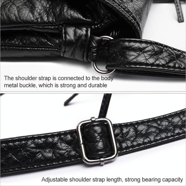 Soft Washed Leather Messenger Bag For Women Fashionable And Versatile Black Women's Bags & Handbags