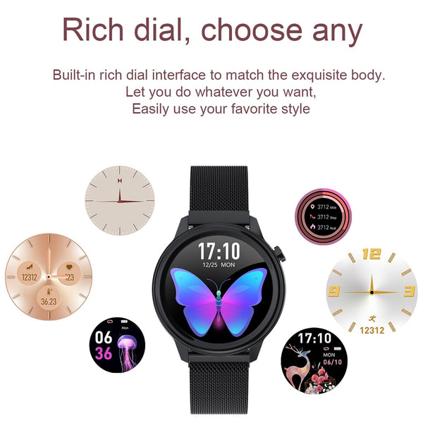 1.3 Inch Tft Colour Screen Ip68 Waterproof Women Smart Watch Support Body Temperature Monitor Blood Pressure Menstrual Cycle Reminder Black Smart Watc