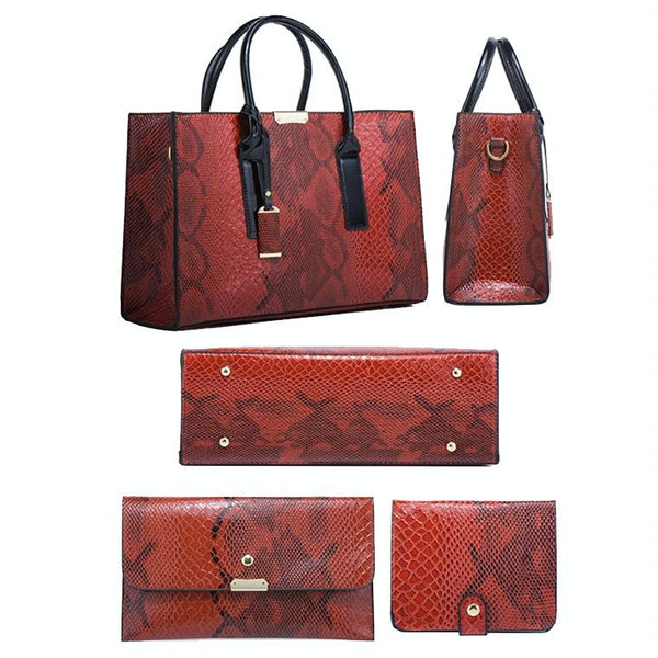 Stylish 3 In 1 Snakeskin Diagonal Handbag Fashionable And Versatile Red Women's Bags & Handbags
