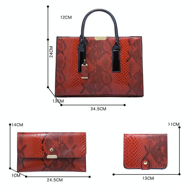 Stylish 3 In 1 Snakeskin Diagonal Handbag Fashionable And Versatile Red Women's Bags & Handbags