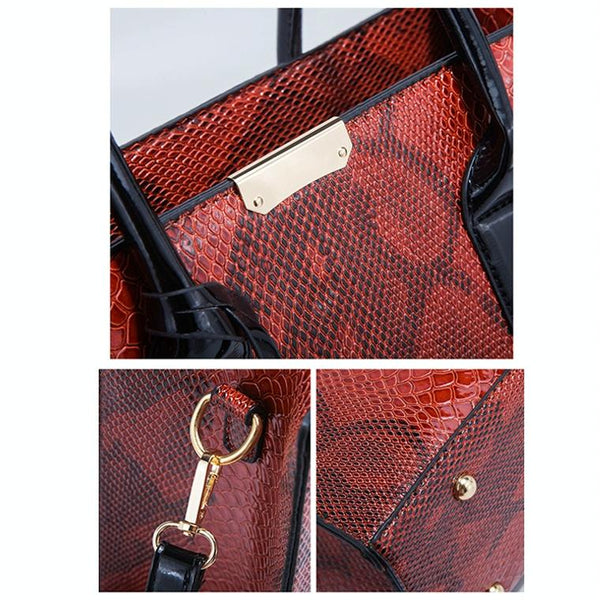 Stylish 3 In 1 Snakeskin Diagonal Handbag Fashionable And Versatile Red Women's Bags & Handbags