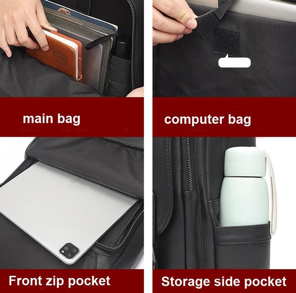 1 Sets Of Men Black Cowhide Leather Backpack For Casual Business With Laptop Compartment Laptop Cases & Bags