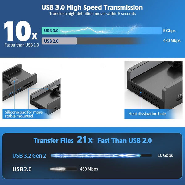 4 Port Usb3.0 Clamp Hub In Aluminum Alloy Black Usb Cables Hubs & Adapters