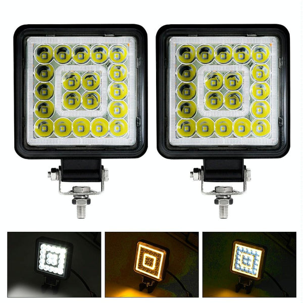1 Pair 4 Inch Square Double Circle Angel Eye Work Light Black Led Car Lights