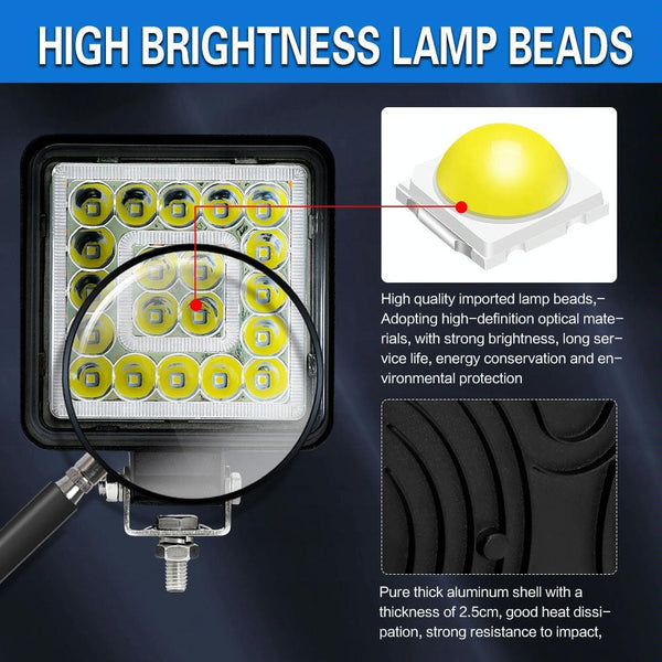 1 Pair 4 Inch Square Double Circle Angel Eye Work Light Black Led Car Lights