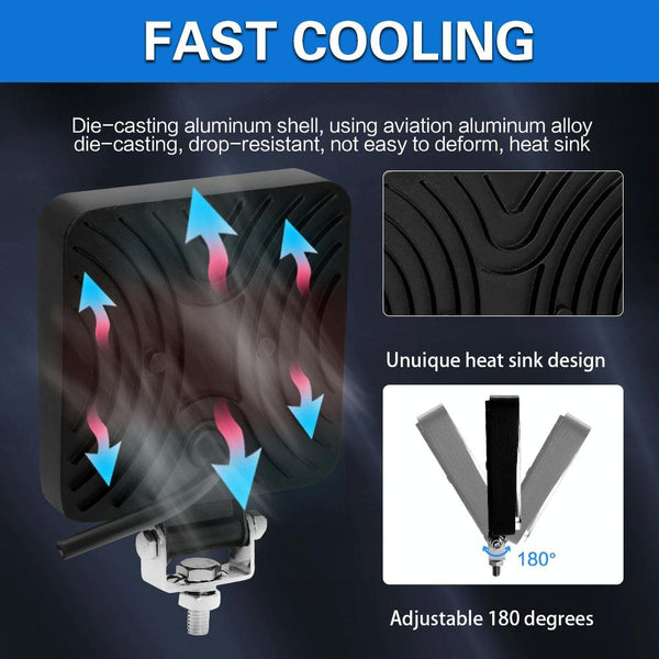 1 Pair 4 Inch Square Double Circle Angel Eye Work Light Black Led Car Lights