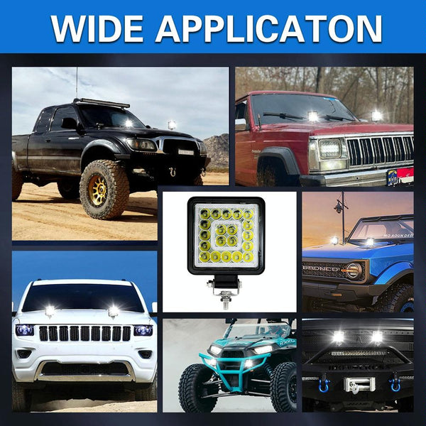 1 Pair 4 Inch Square Double Circle Angel Eye Work Light Black Led Car Lights