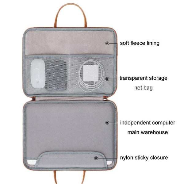 Waterproof Leather Computer Bag 13 / 13.3 Inches Fully Open & Portable Gray Brown Laptop Cases & Bags