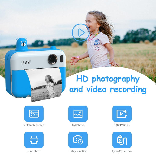 1080P Children's Camera With 2.36 Hd Led Display And Thermal Printing Instant Capture Yellow Digital Cameras