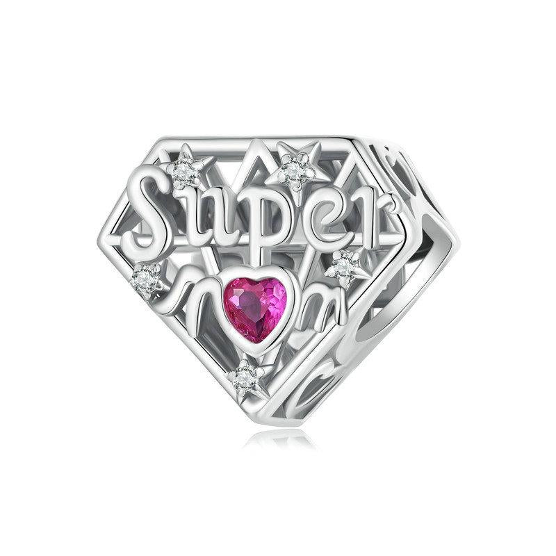 925 Sterling Silver Super Mom Diy Beaded Jewelry Charms & Pendants