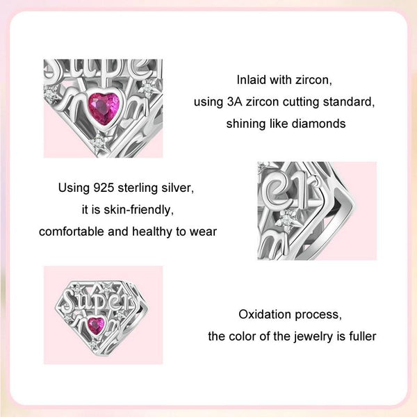 925 Sterling Silver Super Mom Diy Beaded Jewelry Charms & Pendants