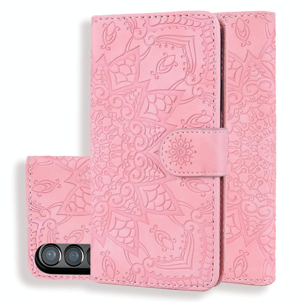 For Samsung Galaxy Z Fold4 5G Dual Mandala Leather Case Embossed Design Brown Cases Covers & Skins