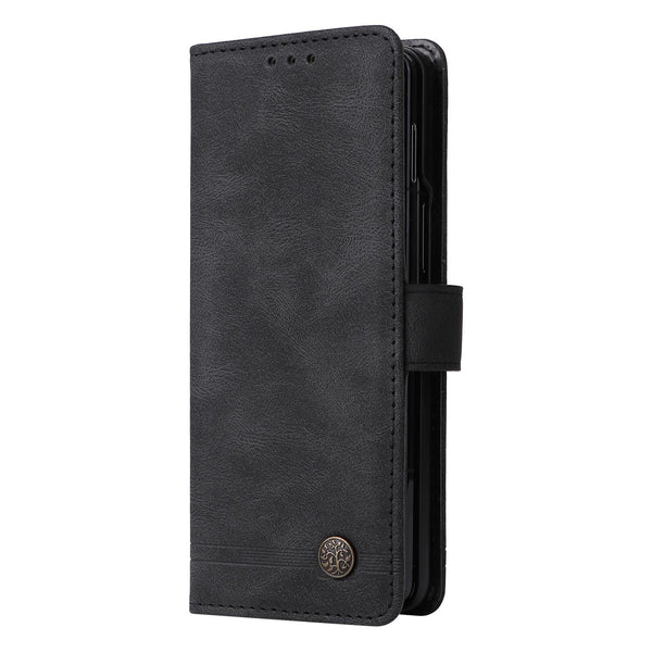 For Samsung Galaxy Z Fold4 5G Metal Button Leather Case Tree Design Red Cases Covers & Skins