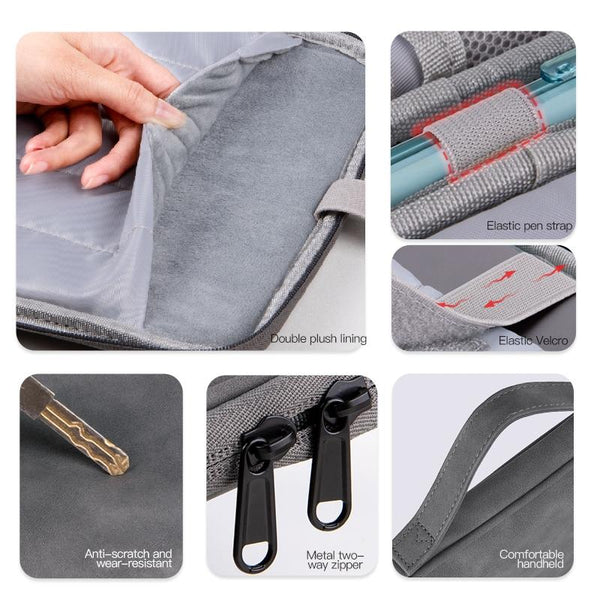 Grey Sheepskin Leather Bag For 12.9 13 Inch Laptops Portable And Stylish Laptop Cases & Bags