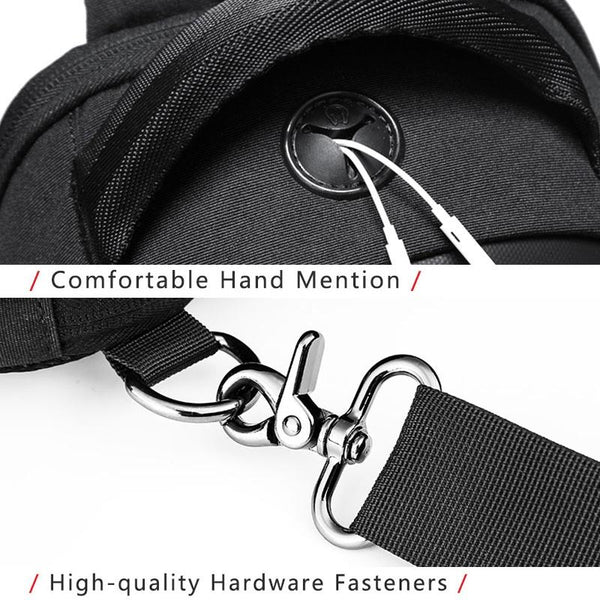 Water Repellent Multi Function Chest Bag With Usb Charging Port Men Crossbody Shoulder Black Bags