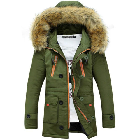 Long Section Cotton Suit Men Plus Velvet Thick Warm Jacket Large Fur Collar Coat Lovers Size Green Coats Jackets & Vests