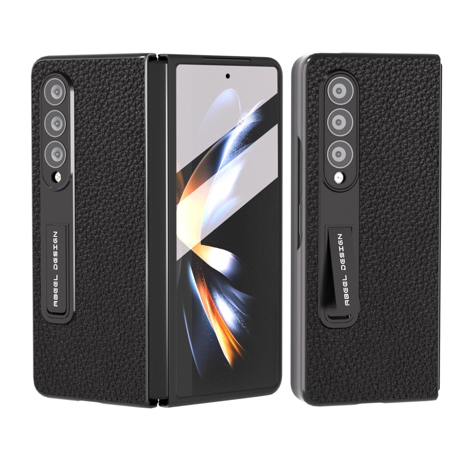 For Samsung Galaxy Z Fold4 5G Leather Phone Case With Holder Litchi Texture Black Cases Covers & Skins